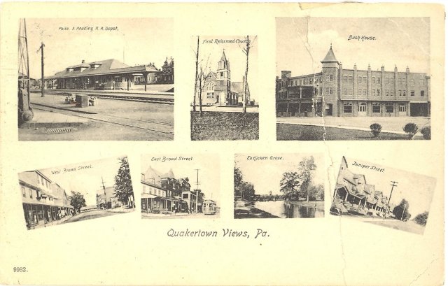 Quakertown Views (PA) black and white postcard