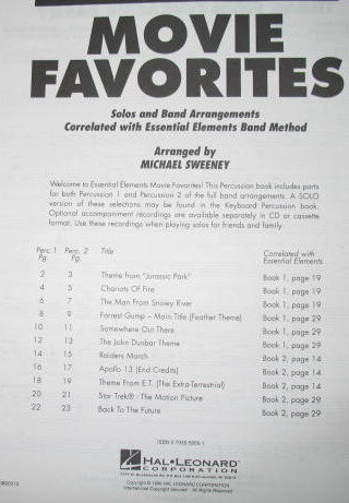 Percussion Movie Favorites Music Book : Solo and Band Arrangements