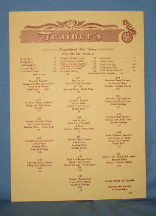 Trainer's Restaurant, Quakertown PA, daily breakfast/lunch menu