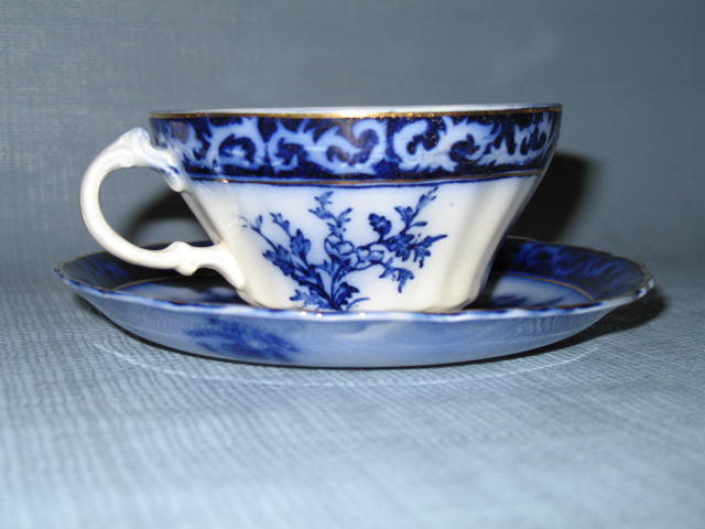 Stanley Pottery Co. England Touraine flow blue cup and saucer