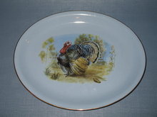 Homer Laughlin Skytone blue oval turkey platter