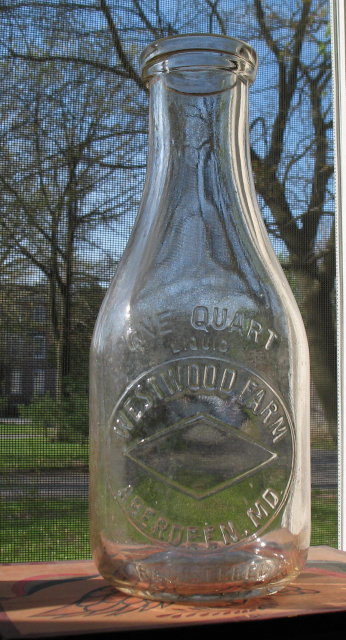 Westwood Farm, Aberdeen MD embossed quart milk bottle