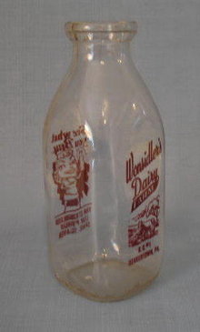 Wonsidler's Dairy Farm, Quakertown PA red pyro quart milk bottle