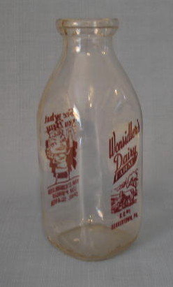 Wonsidler's Dairy Farm, Quakertown PA red pyro quart milk bottle