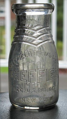 Sheffield Farms (NY) half pint embossed milk bottle