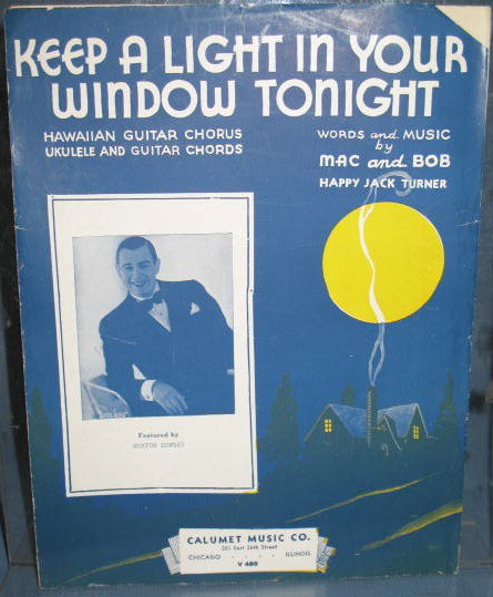 Keep a Light in Your Window Tonight sheet music with ukelele and guitar chords and Hawaiian Guitar chorus