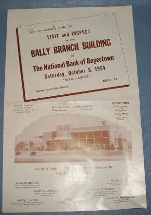 Bally Branch of National Bank of Boyertown opening broadside
