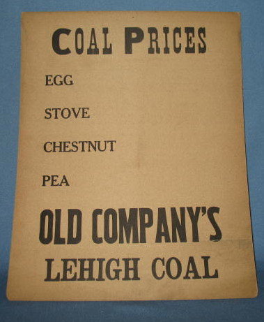 Old Company's Lehigh Coal placard