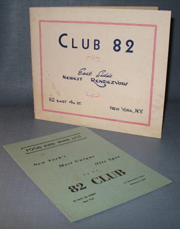Club 82, New York, NY food and wine list and souvenir photos