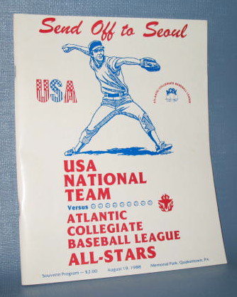 Send Off to Seoul : USA National Team versus Atlantic Collegiate Baseball League All-Stars souvenir program
