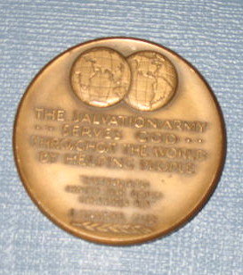 Salvation Army Century of Service to God and Man 1865-1965 bronze medallion