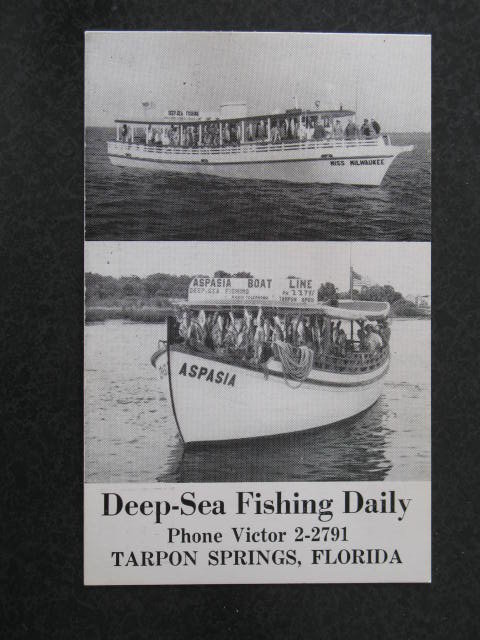 Miss Milwaukee and Aspasia fishing boats, Tarpon Springs, FL postcard