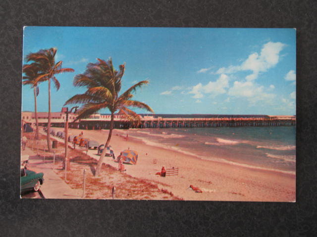 View of the beautiful beach and pier at Palm Beach, Florida postcard