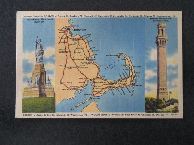 Boston to Provincetown MA map postcard