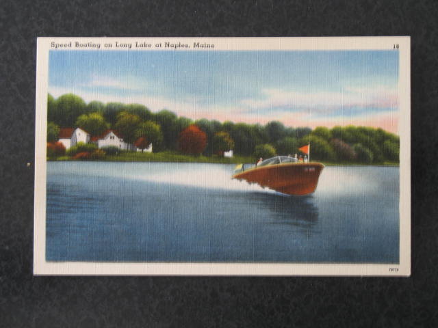 Speed Boating on Long Lake at Naples ME postcard