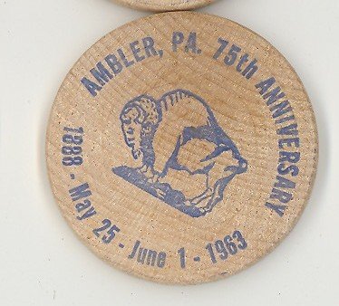 Ambler PA 75th Anniverary wooden nickel (blue)