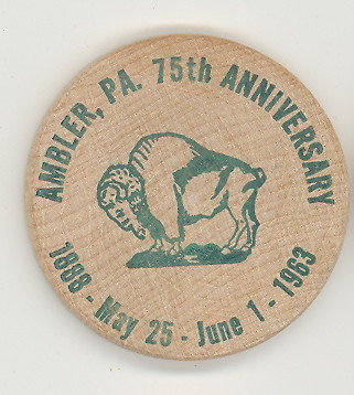 Ambler PA 75th Anniverary wooden nickel (green)