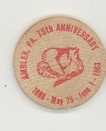 Ambler PA 75th Anniverary wooden nickel (red)