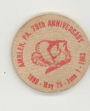 Ambler PA 75th Anniverary wooden nickel (red)
