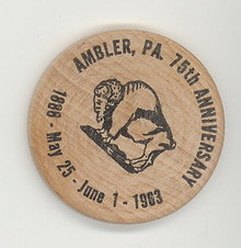 Ambler PA 75th Anniverary wooden nickel (black)