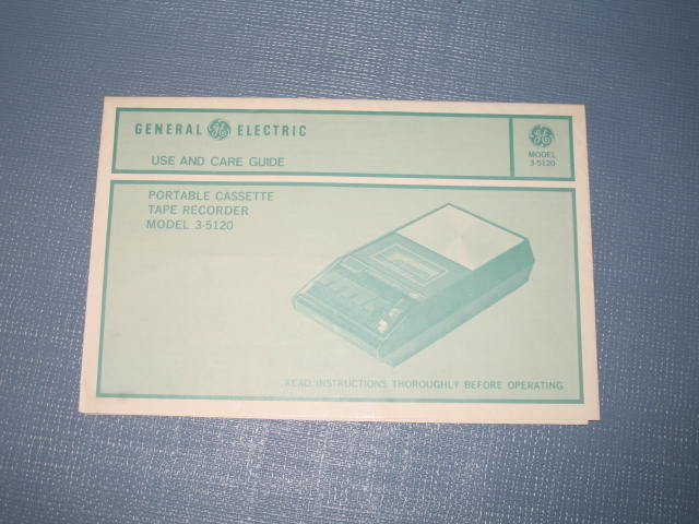 Use and Care Guide for General Electric Portable Cassette Tape Recorder Model 3-5120