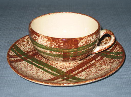 Blue Ridge (Southern) Pottery Rustic Plaid cup and saucer
