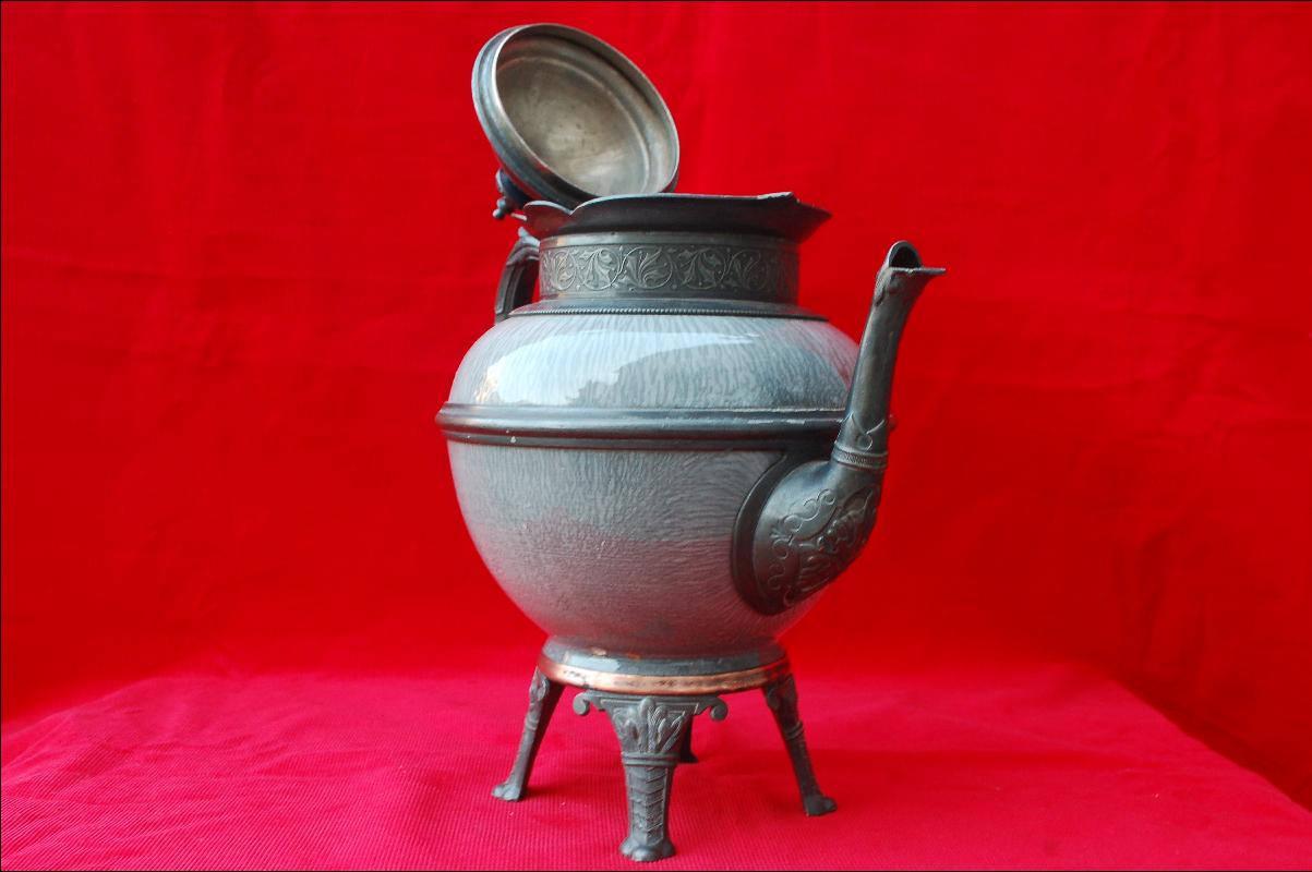 1800's Footed Graniteware and Pewter Coffee Pot