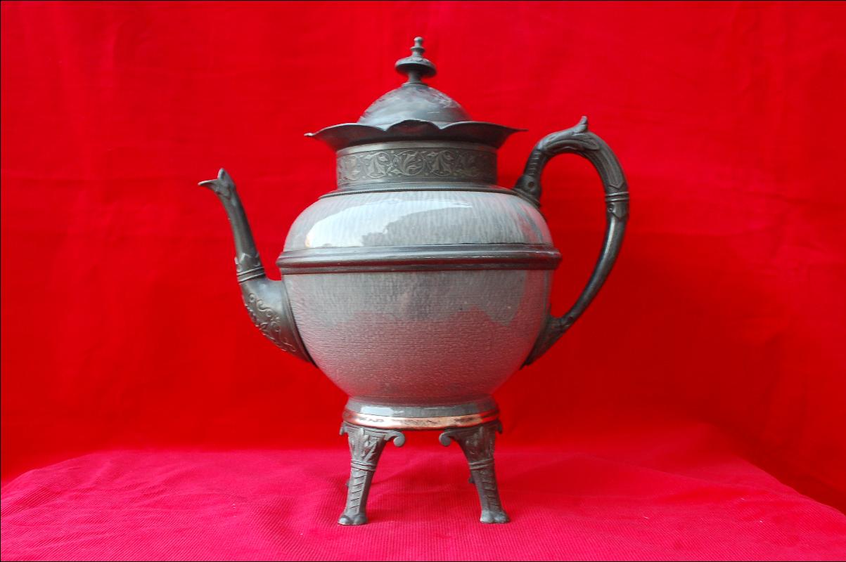 1800's Footed Graniteware and Pewter Coffee Pot