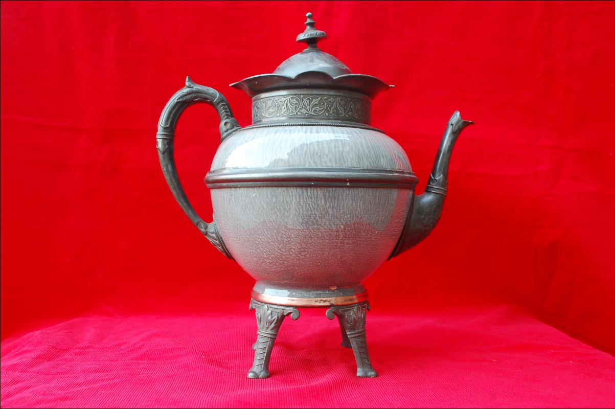 1800's Footed Graniteware and Pewter Coffee Pot