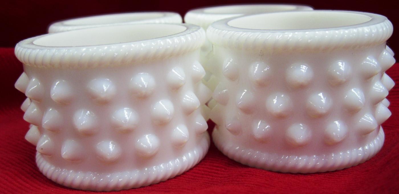 Set of Four Fenton Milk Glass Hobnail Napkin Rings