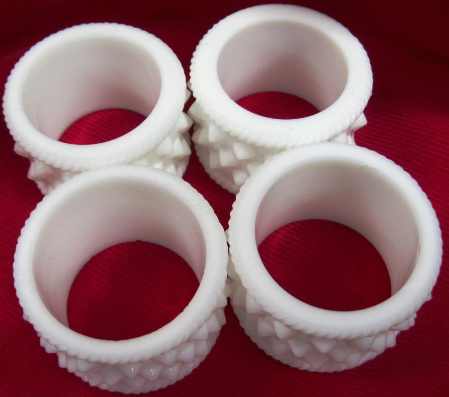 Set of Four Fenton Milk Glass Hobnail Napkin Rings