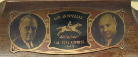 1940 Wooden Pen Holder/Desk set celebrating the 80th anniversary of the Pony Express featuring Franklin D. Roosevelt and James Farley