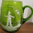 Early Mary Gregory Green Blown Glass Pitcher