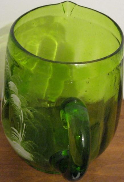 Early Mary Gregory Green Blown Glass Pitcher