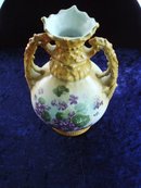 Antique Vase Violets Oriental Style Handles