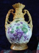 Antique Vase Violets Oriental Style Handles