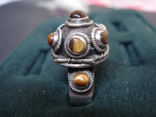 Unique Vintage Sterling Ring Tigers Eye Poison Ring