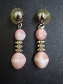 Vintage Glass Earrings Pink Glass and Silver Beads