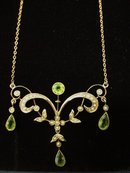 Gold Peridot and Seed Pearls Lavaliere Victorian Necklace