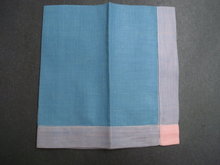 Vintage Handkerchief - Sea Blue Tone - Purple and Coral Trim - New Condition
