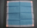 Vintage Handkerchief - Sea Blue Tone - Purple and Coral Trim - New Condition