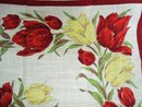 Antique Handkerchief - Burgundy and Yellow Tulips