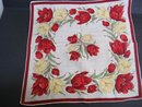 Antique Handkerchief - Burgundy and Yellow Tulips