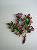 Fabulous Vintage Scottish Thistle Brooch Enamel and Marcasites