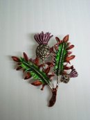 Fabulous Vintage Scottish Thistle Brooch Enamel and Marcasites