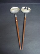 Vintage Salad Servers Fork and spoon Wood Handles Arts and Crafts Style