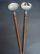 Vintage Salad Servers Fork and spoon Wood Handles Arts and Crafts Style
