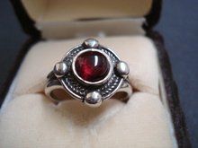 Glorious Sterling Silver Ring Cabochon Garnet Stone