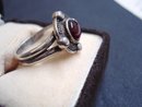 Glorious Sterling Silver Ring Cabochon Garnet Stone