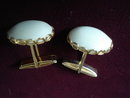 Vintage Cuff Links-Milk glass-Gold Tone